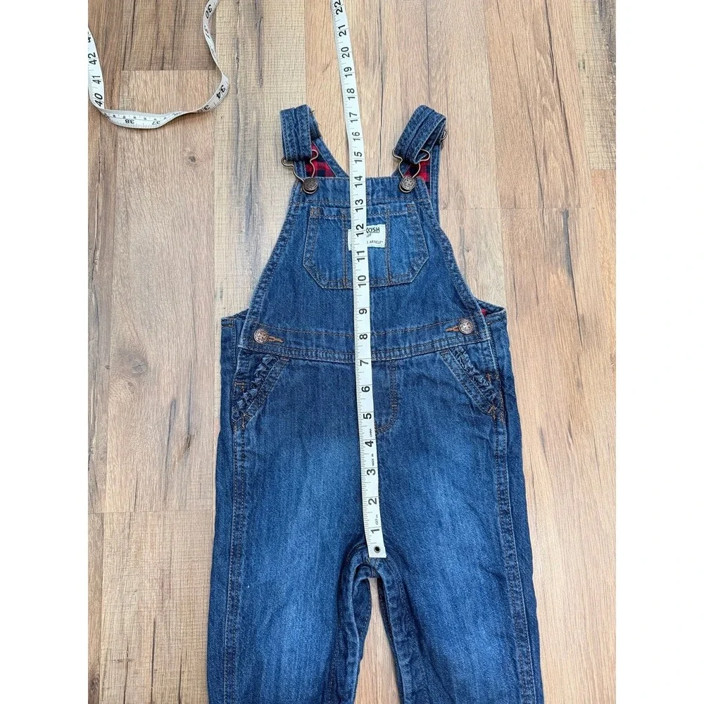 OshKosh‎ B'gosh Girls Denim Overalls Lined Buffalo Plaid – 18M